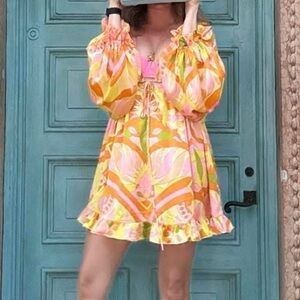 Vibrant Yellow and Pink Mini Dress